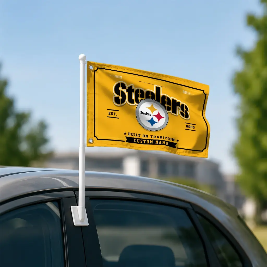 Pittsburgh Steelers House Flag Customized Ornate Border Gold Latest Model Pittsburgh Steelers House Flag Customized Ornate Border Gold Latest Model