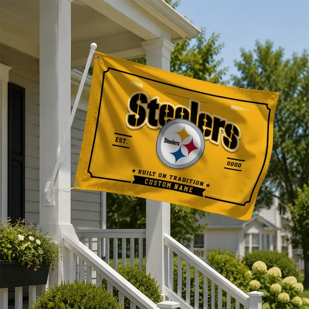 Pittsburgh Steelers House Flag Customized Ornate Border Gold New Arrival Pittsburgh Steelers House Flag Customized Ornate Border Gold New Arrival