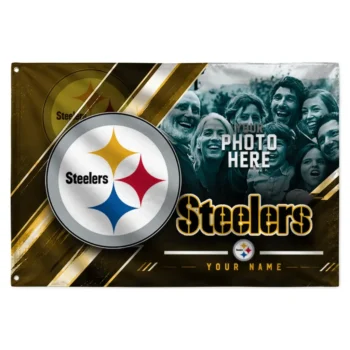 Pittsburgh Steelers House Flag Personalized Diagonal Stripes Gold Best Selling