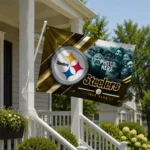 Pittsburgh Steelers House Flag Personalized Diagonal Stripes Gold Best Selling