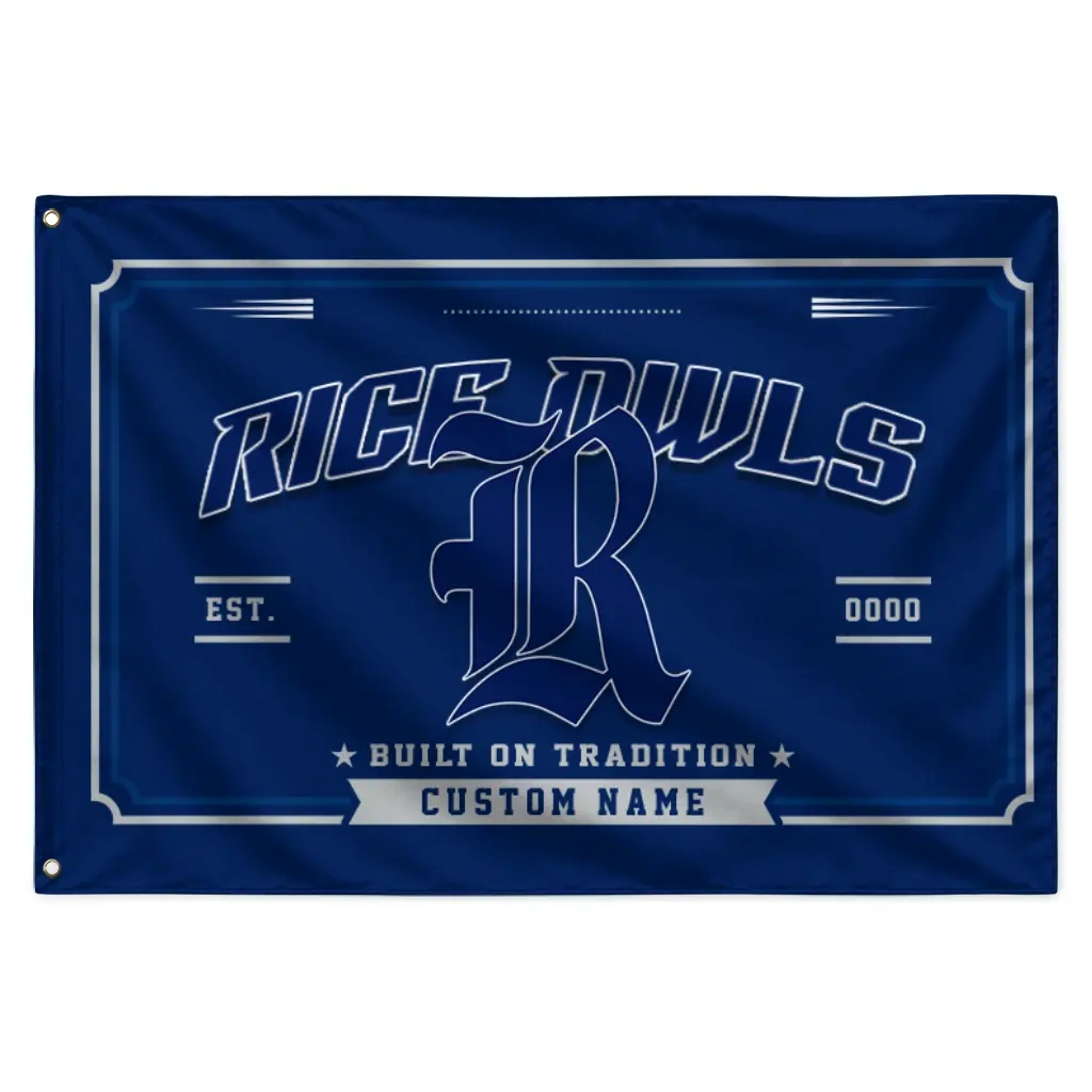 Rice Owls House Flag Customized Ornate Border Navy Blue Best Selling Rice Owls House Flag Customized Ornate Border Navy Blue Best Selling
