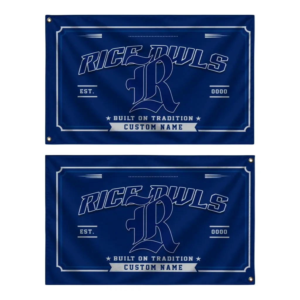 Rice Owls House Flag Customized Ornate Border Navy Blue Fashion Forward Rice Owls House Flag Customized Ornate Border Navy Blue Fashion Forward