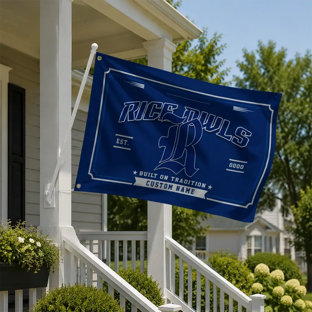 Rice Owls House Flag Customized Ornate Border Navy Blue New Arrival Rice Owls House Flag Customized Ornate Border Navy Blue New Arrival