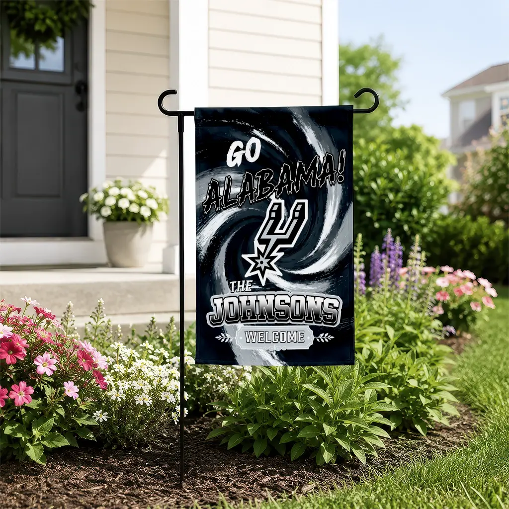 San Antonio Spurs Garden Flag Customized Swirl Vortex Silver New Arrival San Antonio Spurs Garden Flag Customized Swirl Vortex Silver New Arrival