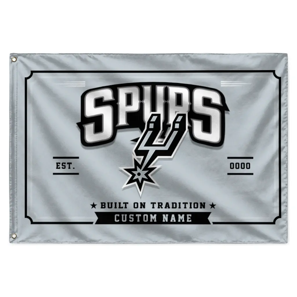 San Antonio Spurs House Flag Custom Ornate Border Silver Best Selling San Antonio Spurs House Flag Custom Ornate Border Silver Best Selling