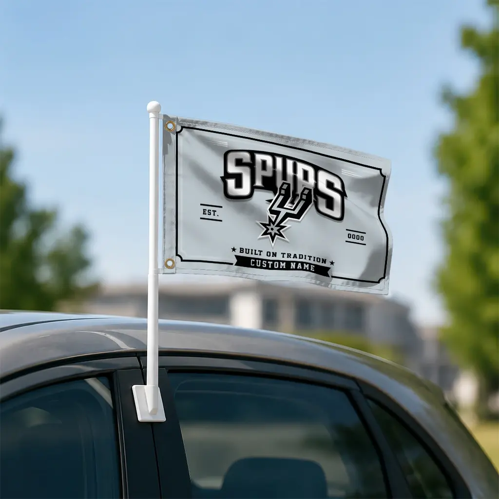San Antonio Spurs House Flag Custom Ornate Border Silver Latest Model San Antonio Spurs House Flag Custom Ornate Border Silver Latest Model