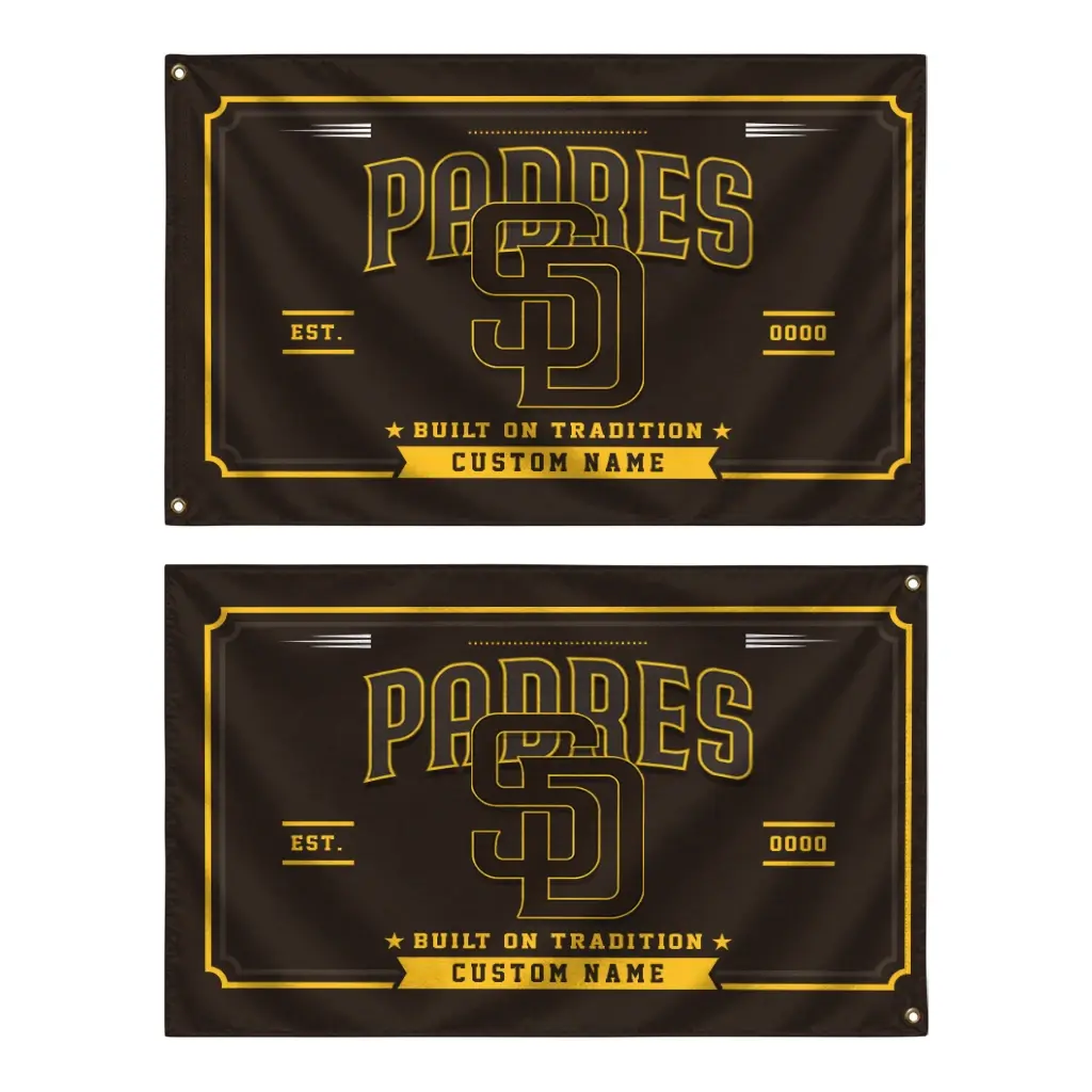 San Diego Padres House Flag Custom Ornate Border Brown Fashion Forward San Diego Padres House Flag Custom Ornate Border Brown Fashion Forward