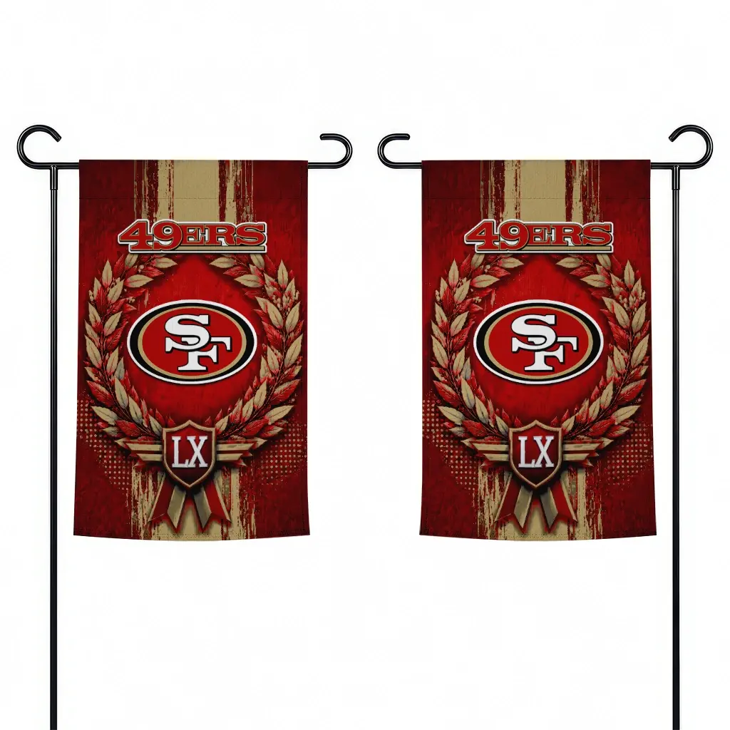 San Francisco 49ers Garden Flag Customized Laurel Wreath Red Fashion Forward San Francisco 49ers Garden Flag Customized Laurel Wreath Red Fashion Forward