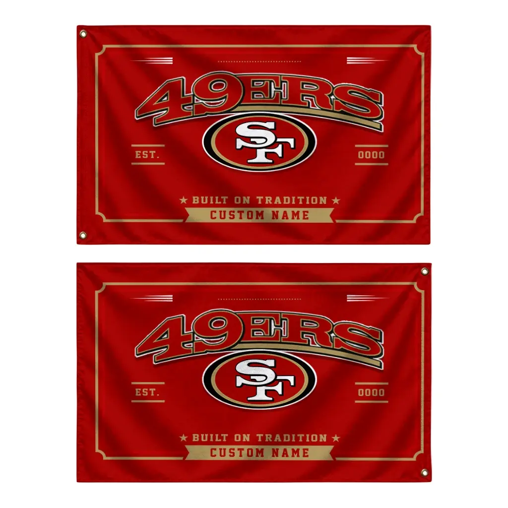San Francisco 49ers House Flag Personalized Ornate Border Red Fashion Forward San Francisco 49ers House Flag Personalized Ornate Border Red Fashion Forward