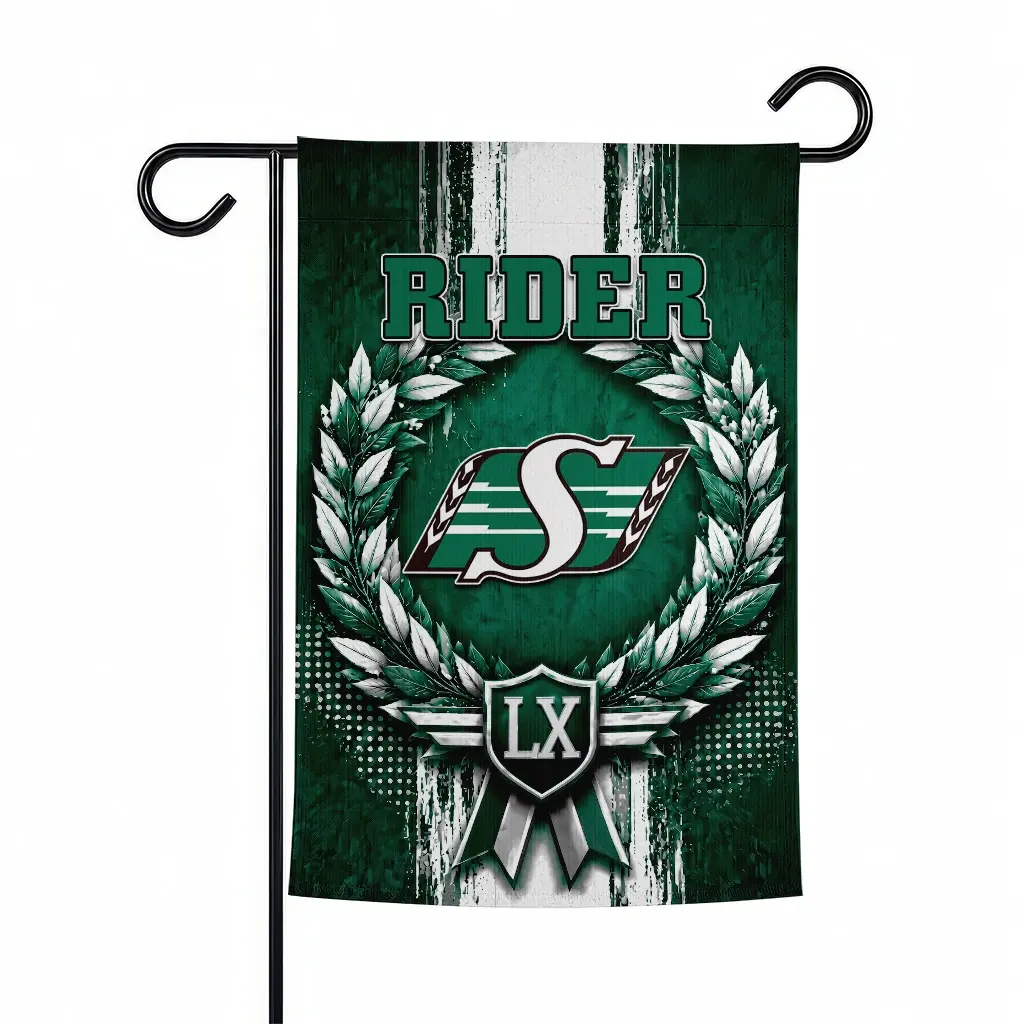 Saskatchewan Roughriders Garden Flag Personalized Laurel Wreath Green Best Selling Saskatchewan Roughriders Garden Flag Personalized Laurel Wreath Green Best Selling