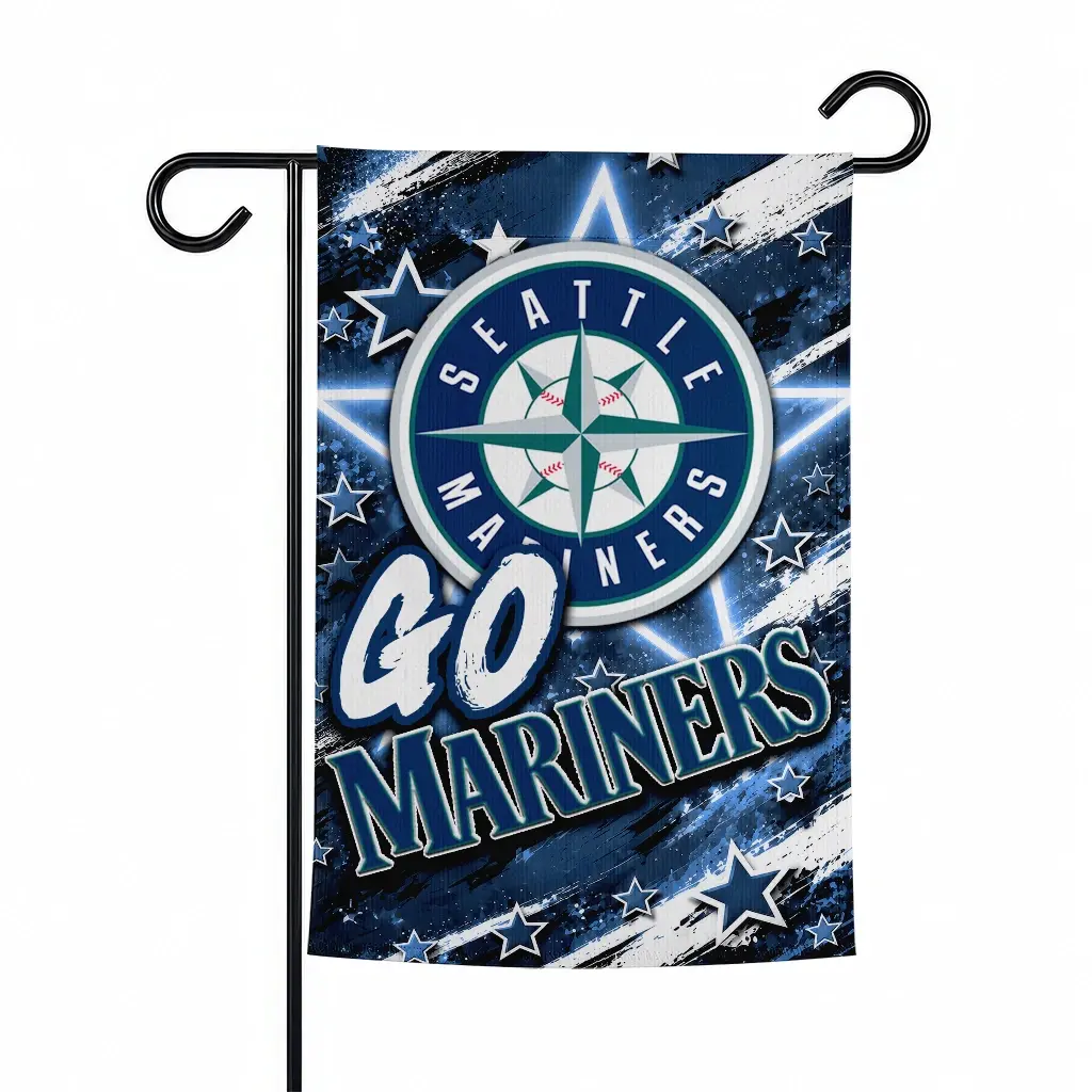 Seattle Mariners Garden Flag Custom Glowing Star Navy Blue Best Selling Seattle Mariners Garden Flag Custom Glowing Star Navy Blue Best Selling