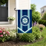 Seattle Mariners Garden Flag Personalized Chevron Stripes Navy Blue Best Selling