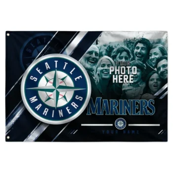 Seattle Mariners House Flag Custom Diagonal Stripes Navy Blue Best Selling