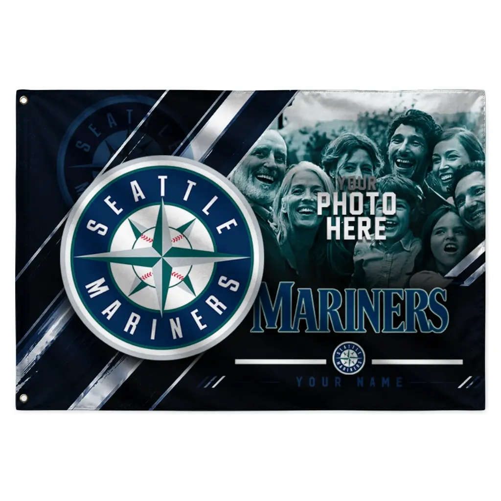 Seattle Mariners House Flag Custom Diagonal Stripes Navy Blue Best Selling Seattle Mariners House Flag Custom Diagonal Stripes Navy Blue Best Selling
