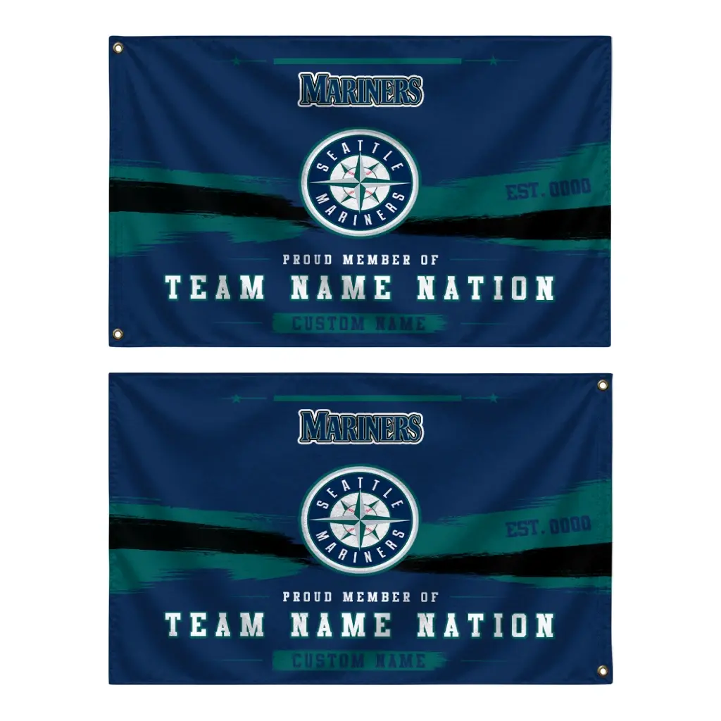 Seattle Mariners House Flag Personalized Brushed Streaks Navy Blue Fashion Forward Seattle Mariners House Flag Personalized Brushed Streaks Navy Blue Fashion Forward