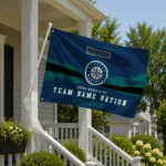 Seattle Mariners House Flag Personalized Brushed Streaks Navy Blue Best Selling