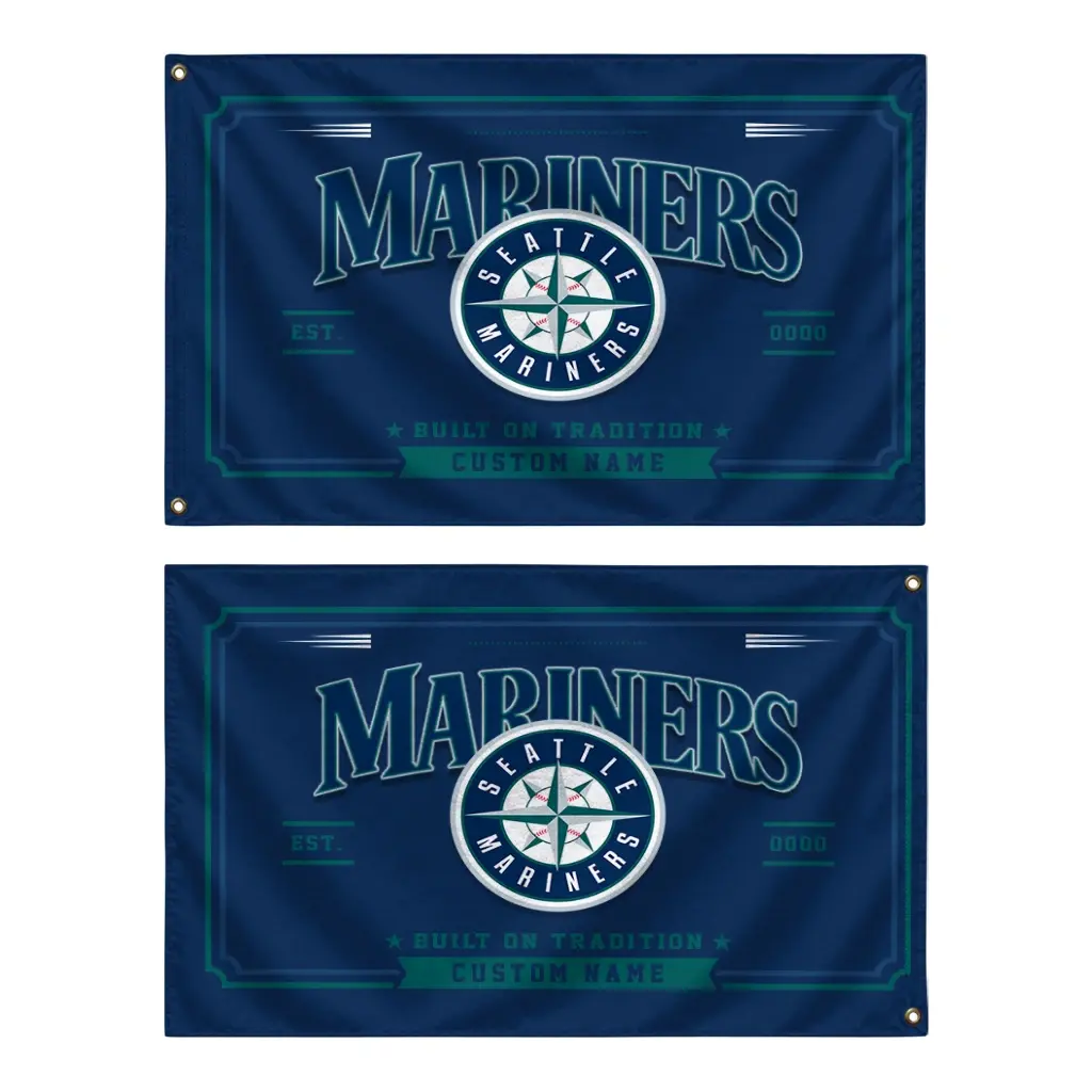 Seattle Mariners House Flag Personalized Ornate Border Navy Blue Fashion Forward Seattle Mariners House Flag Personalized Ornate Border Navy Blue Fashion Forward