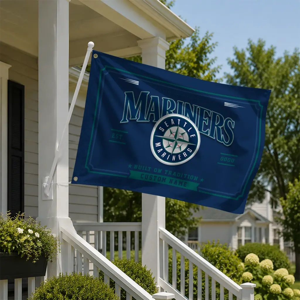 Seattle Mariners House Flag Personalized Ornate Border Navy Blue New Arrival Seattle Mariners House Flag Personalized Ornate Border Navy Blue New Arrival