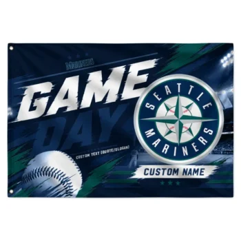 Seattle Mariners House Flag Personalized Tech Panels Navy Blue Best Selling