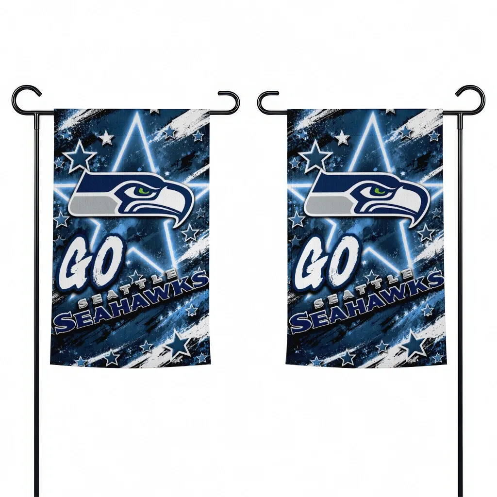 Seattle Seahawks Garden Flag Customized Glowing Star Blue Fashion Forward Seattle Seahawks Garden Flag Customized Glowing Star Blue Fashion Forward