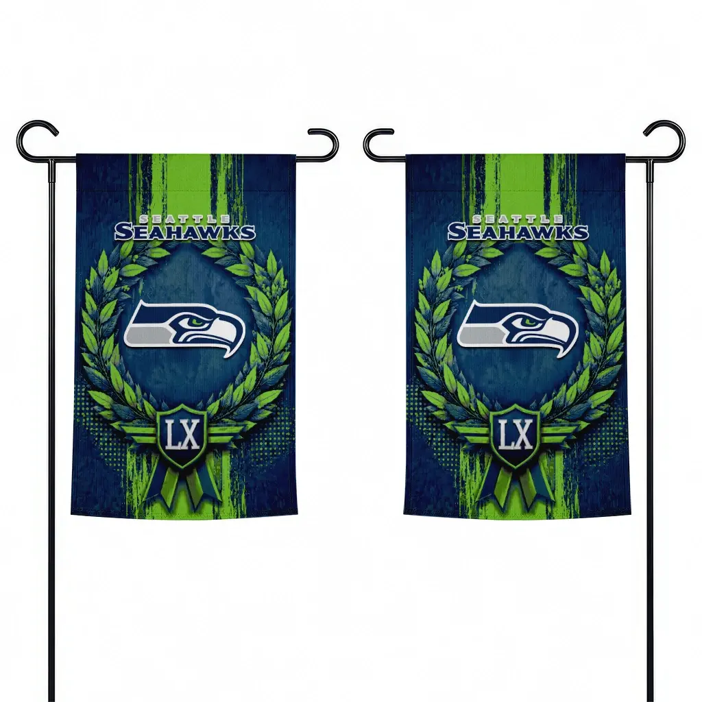 Seattle Seahawks Garden Flag Personalized Laurel Wreath Blue Fashion Forward Seattle Seahawks Garden Flag Personalized Laurel Wreath Blue Fashion Forward