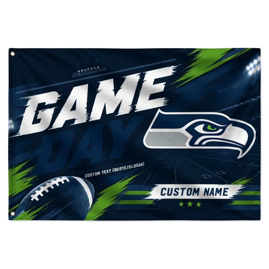 Seattle Seahawks House Flag Customized Action Streaks Blue Best Selling Seattle Seahawks House Flag Customized Action Streaks Blue Best Selling