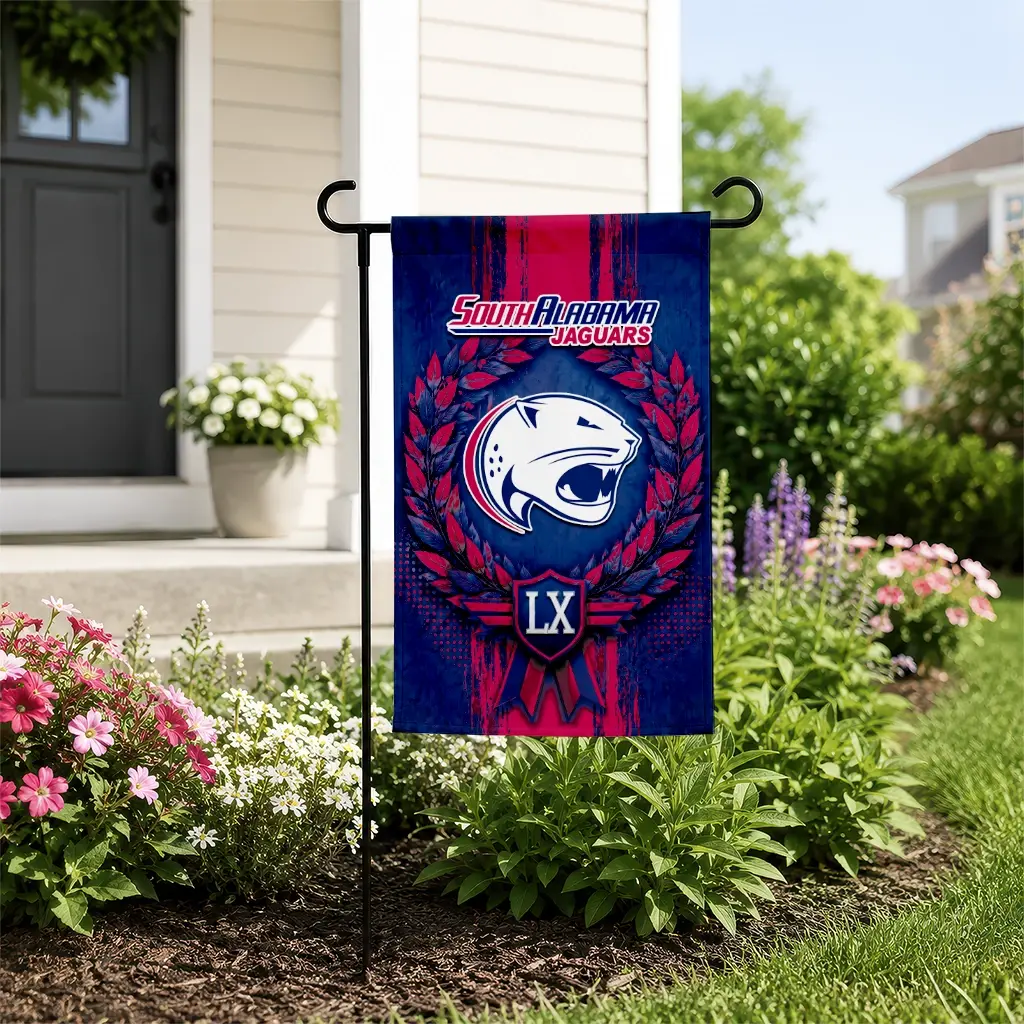 South Alabama Jaguars Garden Flag Personalized Laurel Wreath Blue New Arrival South Alabama Jaguars Garden Flag Personalized Laurel Wreath Blue New Arrival