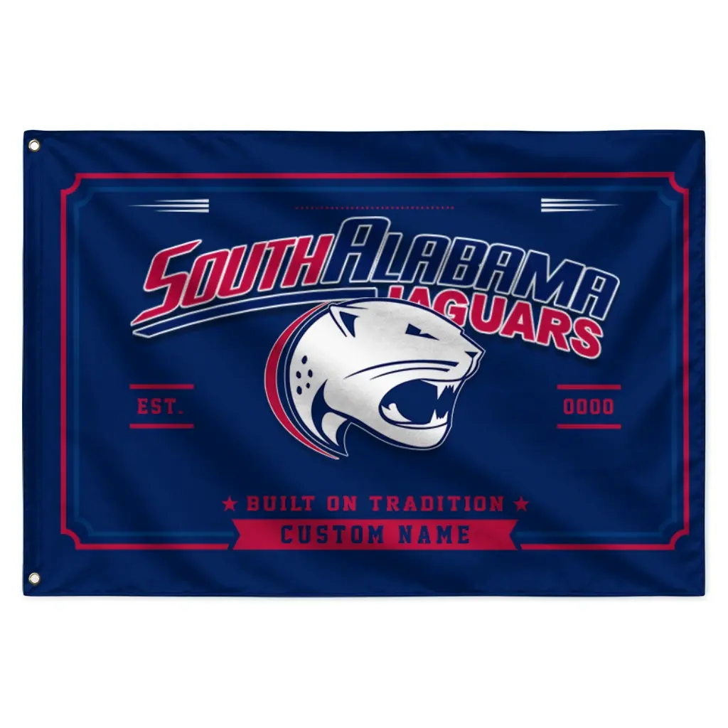 South Alabama Jaguars House Flag Custom Ornate Border Blue Best Selling South Alabama Jaguars House Flag Custom Ornate Border Blue Best Selling