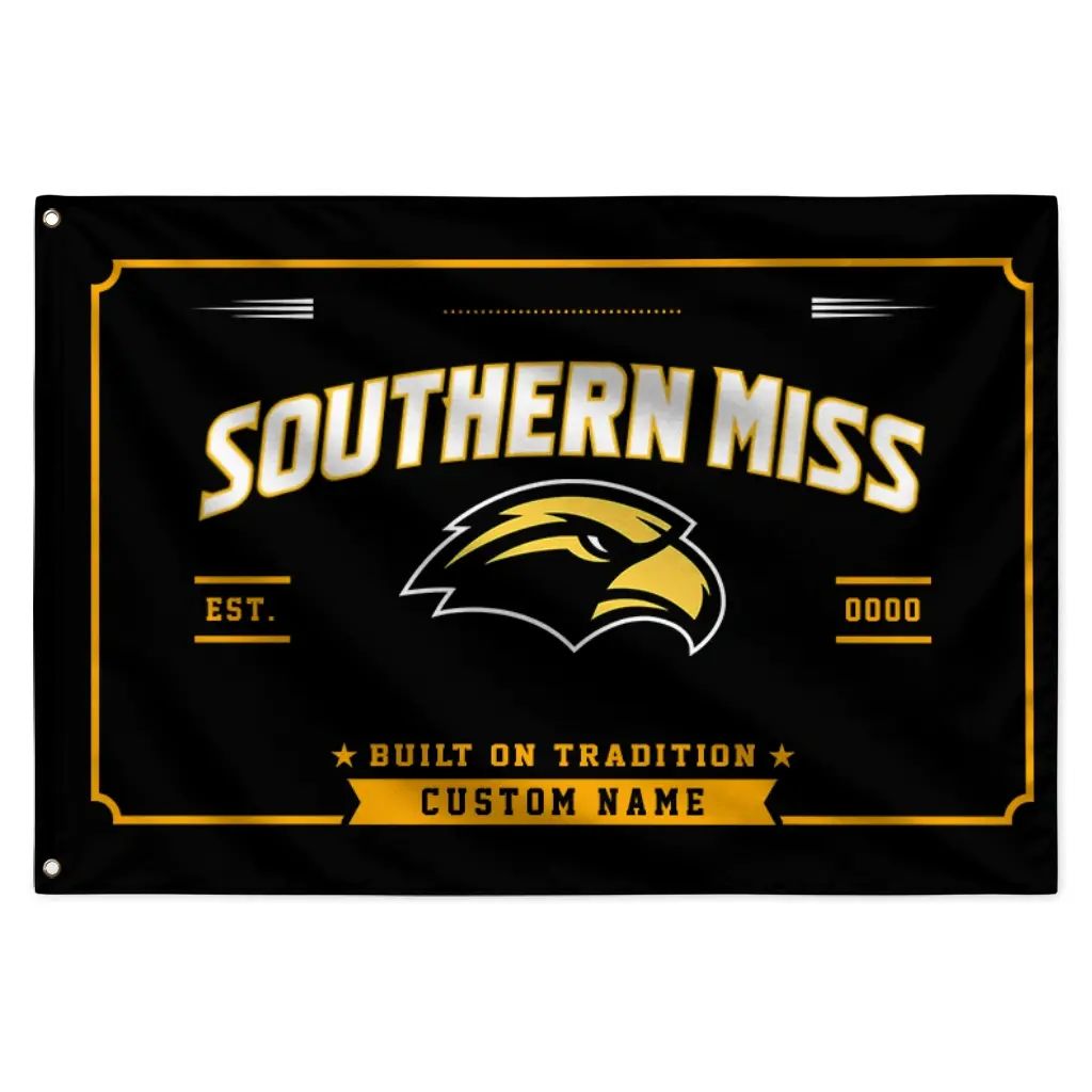 Southern Miss Golden Eagles House Flag Personalized Ornate Border Black Best Selling Southern Miss Golden Eagles House Flag Personalized Ornate Border Black Best Selling