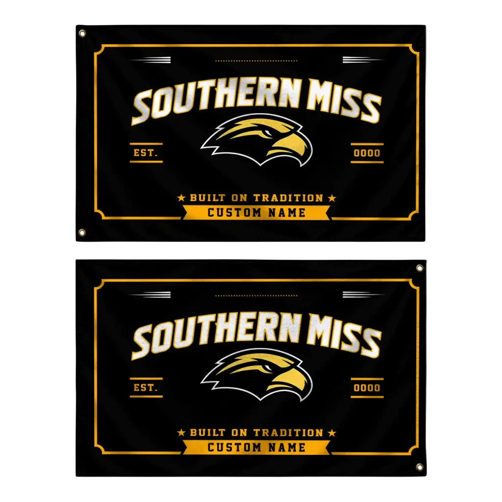 Southern Miss Golden Eagles House Flag Personalized Ornate Border Black Fashion Forward Southern Miss Golden Eagles House Flag Personalized Ornate Border Black Fashion Forward