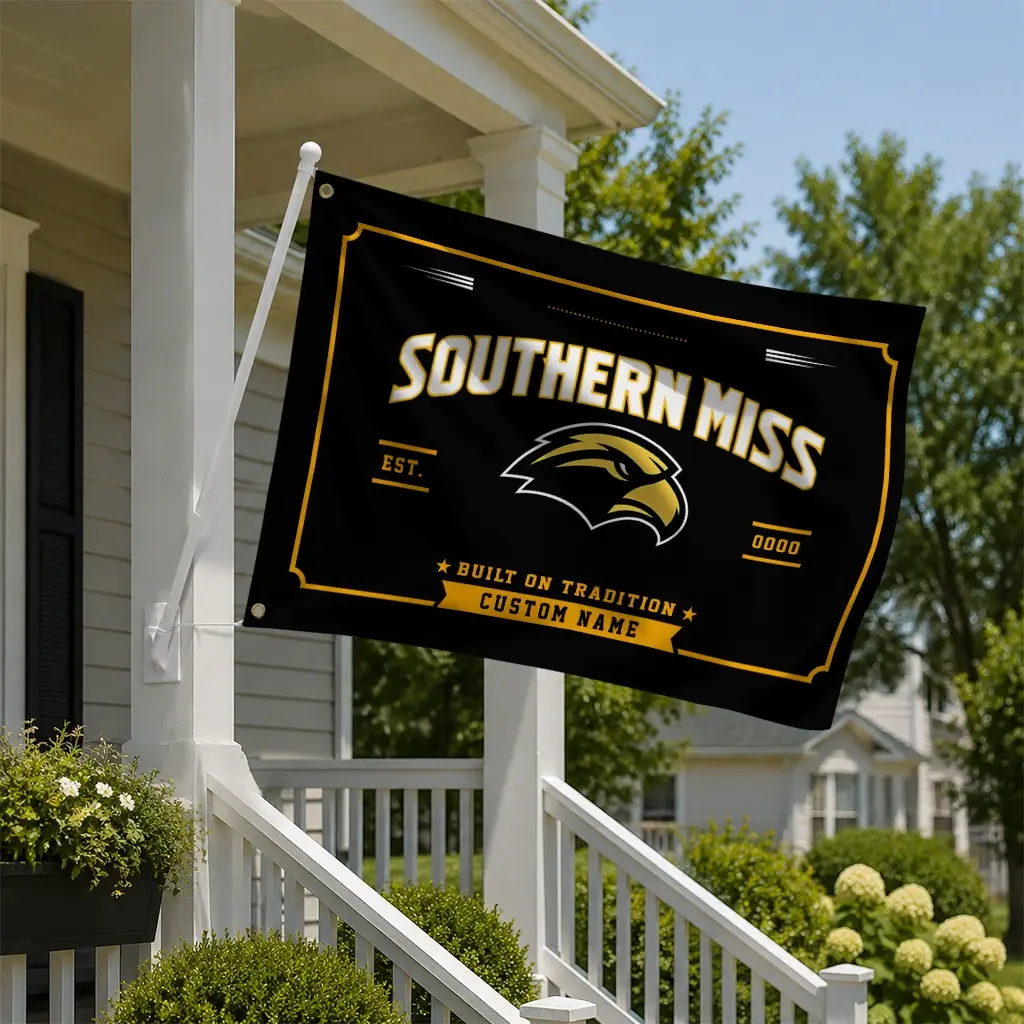 Southern Miss Golden Eagles House Flag Personalized Ornate Border Black New Arrival Southern Miss Golden Eagles House Flag Personalized Ornate Border Black New Arrival