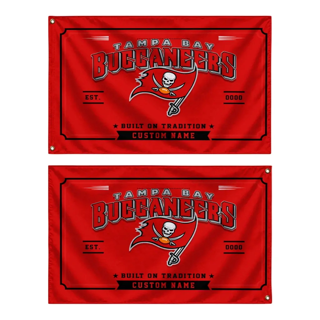 Tampa Bay Buccaneers House Flag Customized Ornate Border Red Fashion Forward Tampa Bay Buccaneers House Flag Customized Ornate Border Red Fashion Forward