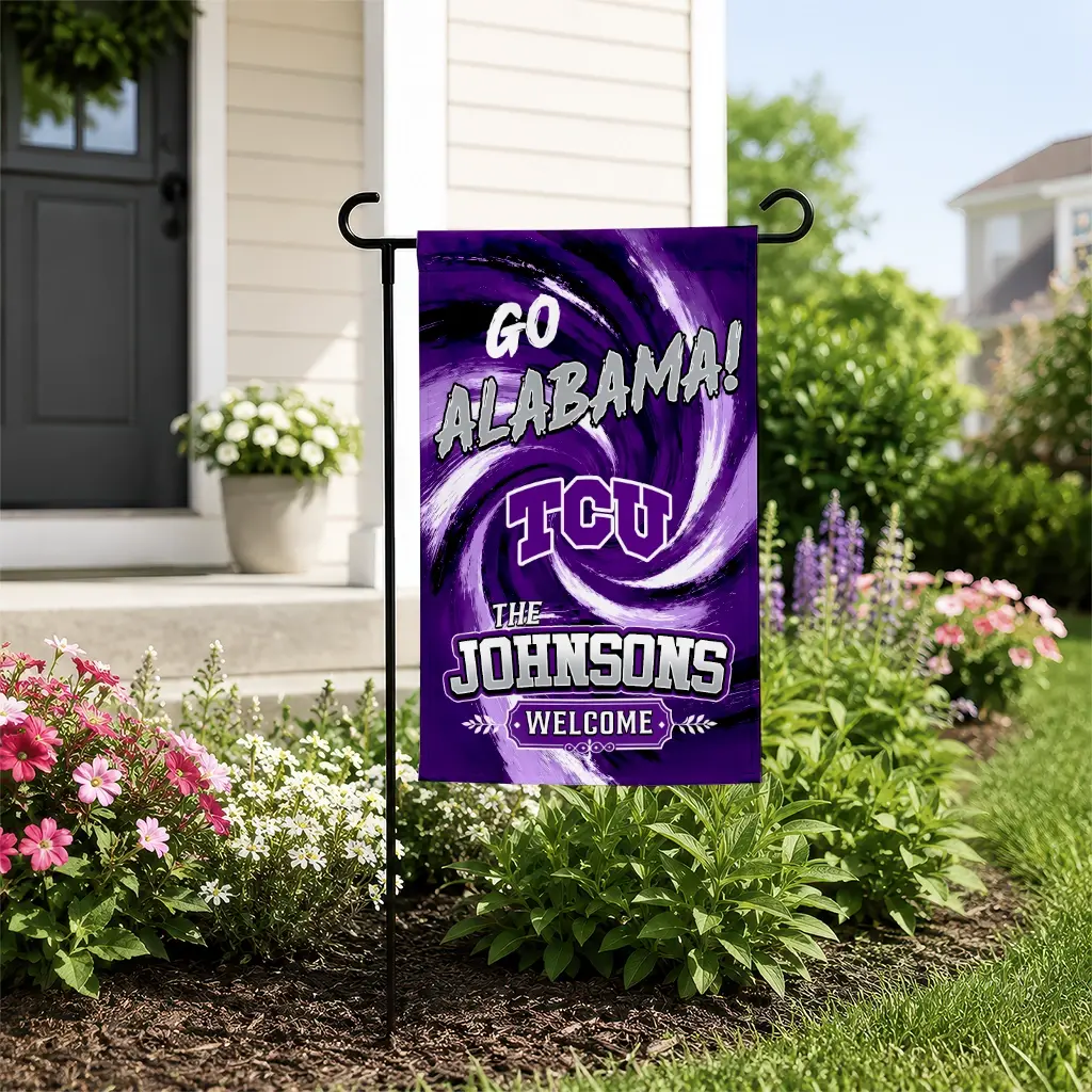 Tcu Horned Frogs Garden Flag Custom Swirl Vortex Purple New Arrival Tcu Horned Frogs Garden Flag Custom Swirl Vortex Purple New Arrival