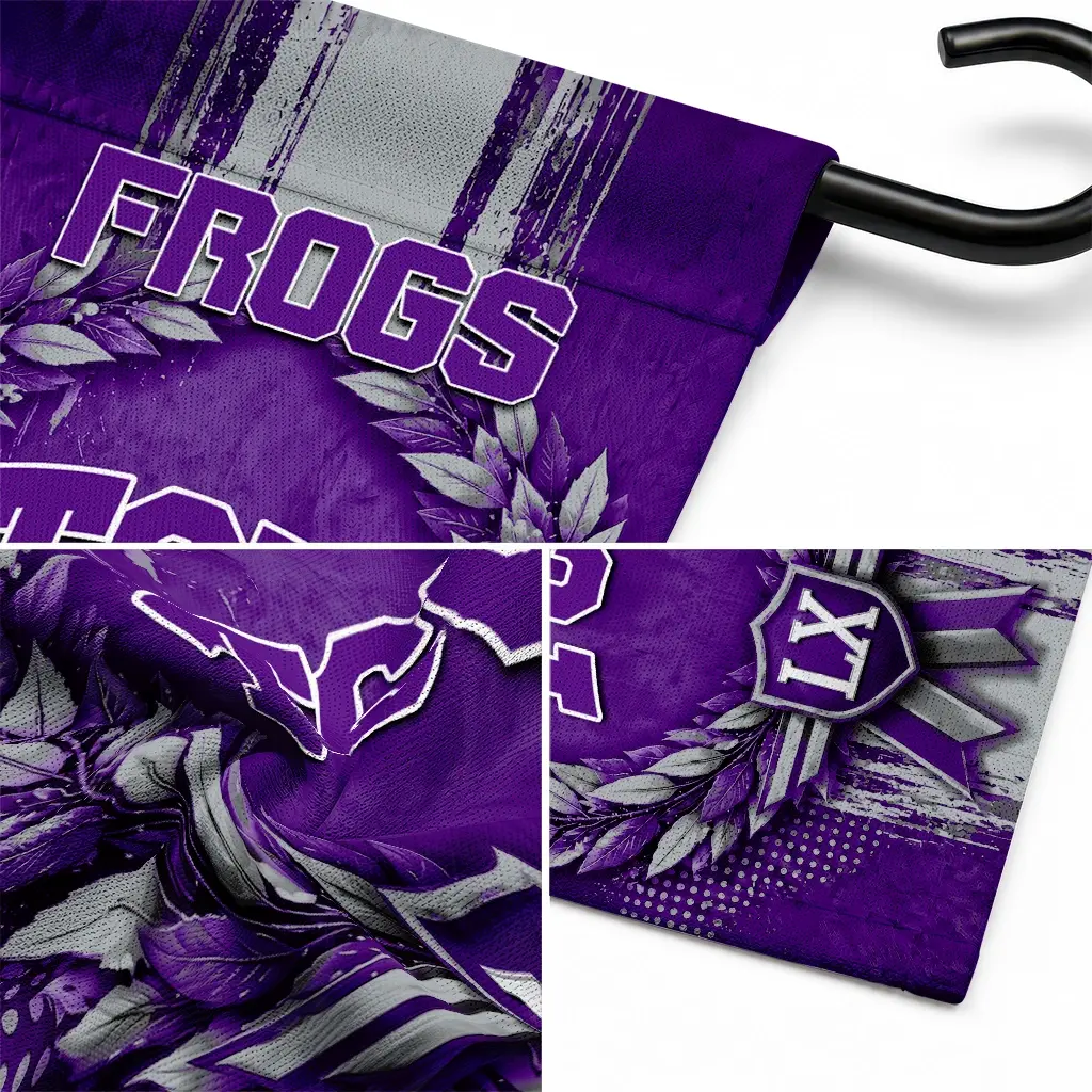 Tcu Horned Frogs Garden Flag Customized Laurel Wreath Purple Latest Model Tcu Horned Frogs Garden Flag Customized Laurel Wreath Purple Latest Model