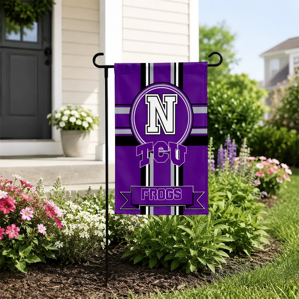 Tcu Horned Frogs Garden Flag Personalized Circle Medallion Purple New Arrival Tcu Horned Frogs Garden Flag Personalized Circle Medallion Purple New Arrival