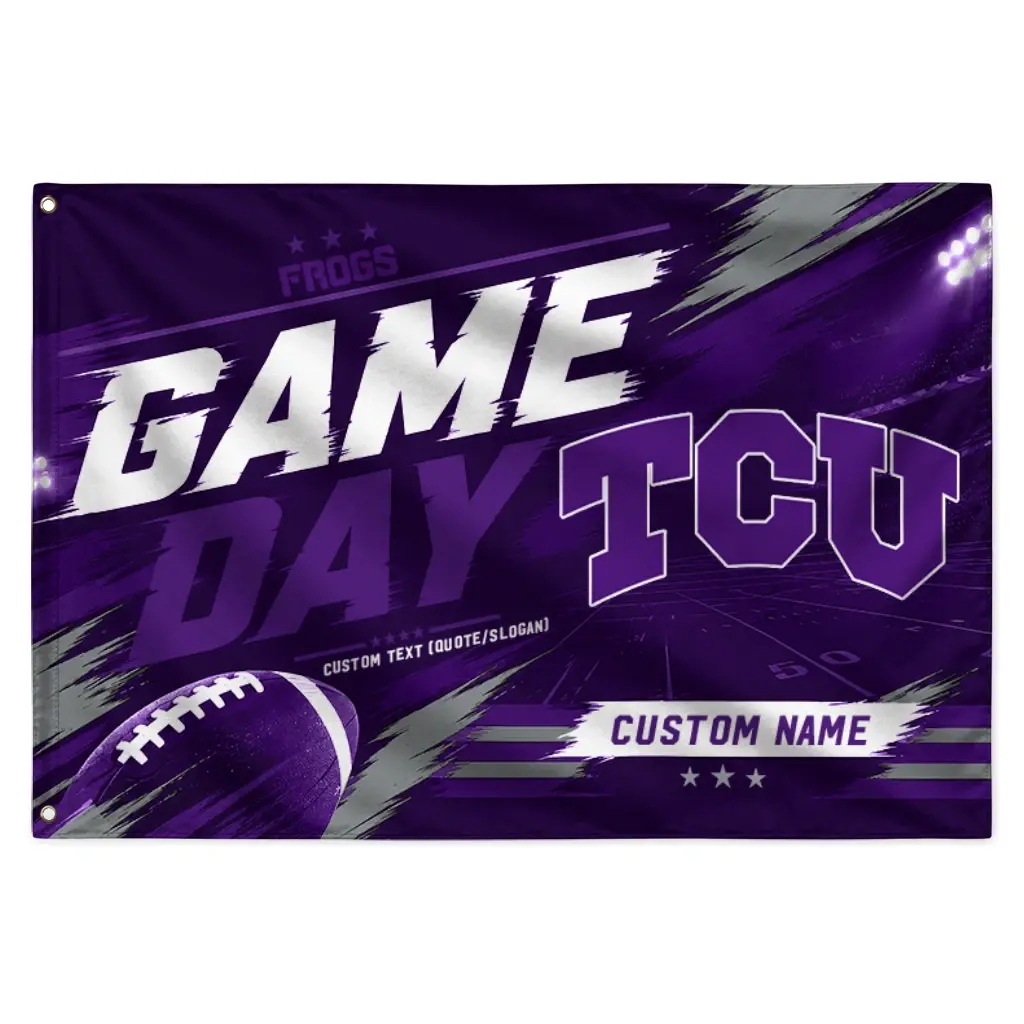 Tcu Horned Frogs House Flag Custom Action Streaks Purple Best Selling Tcu Horned Frogs House Flag Custom Action Streaks Purple Best Selling