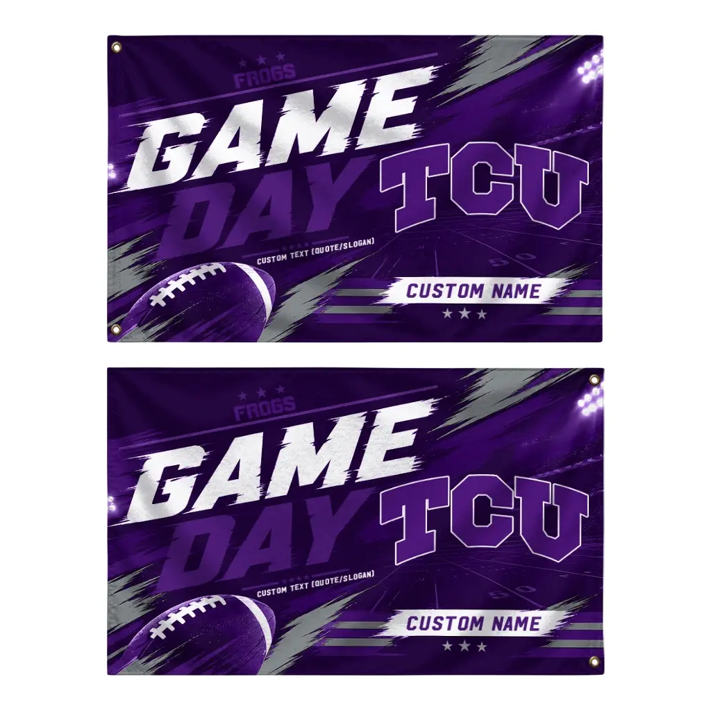 Tcu Horned Frogs House Flag Custom Action Streaks Purple Fashion Forward Tcu Horned Frogs House Flag Custom Action Streaks Purple Fashion Forward