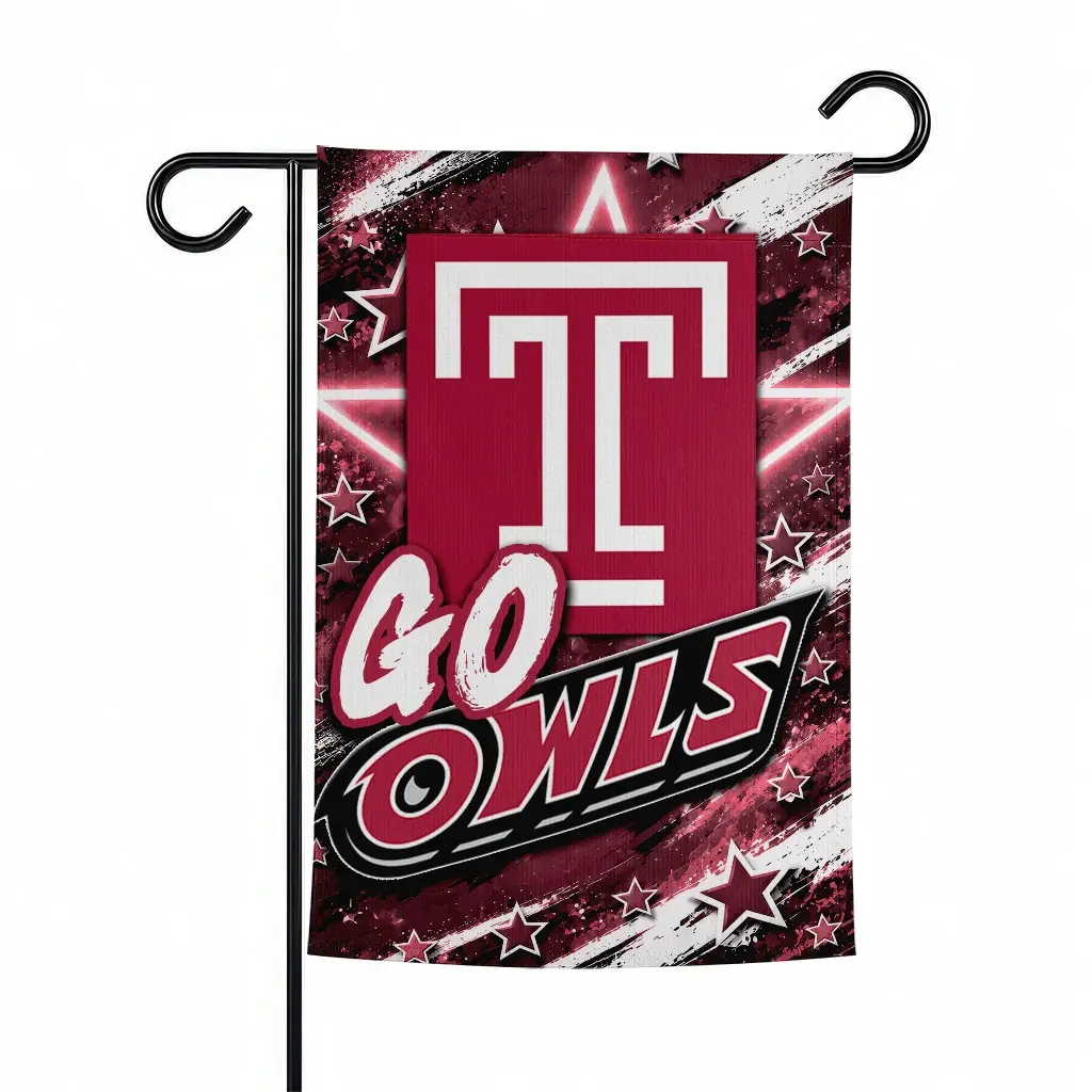 Temple Owls Garden Flag Custom Glowing Star Red Best Selling Temple Owls Garden Flag Custom Glowing Star Red Best Selling