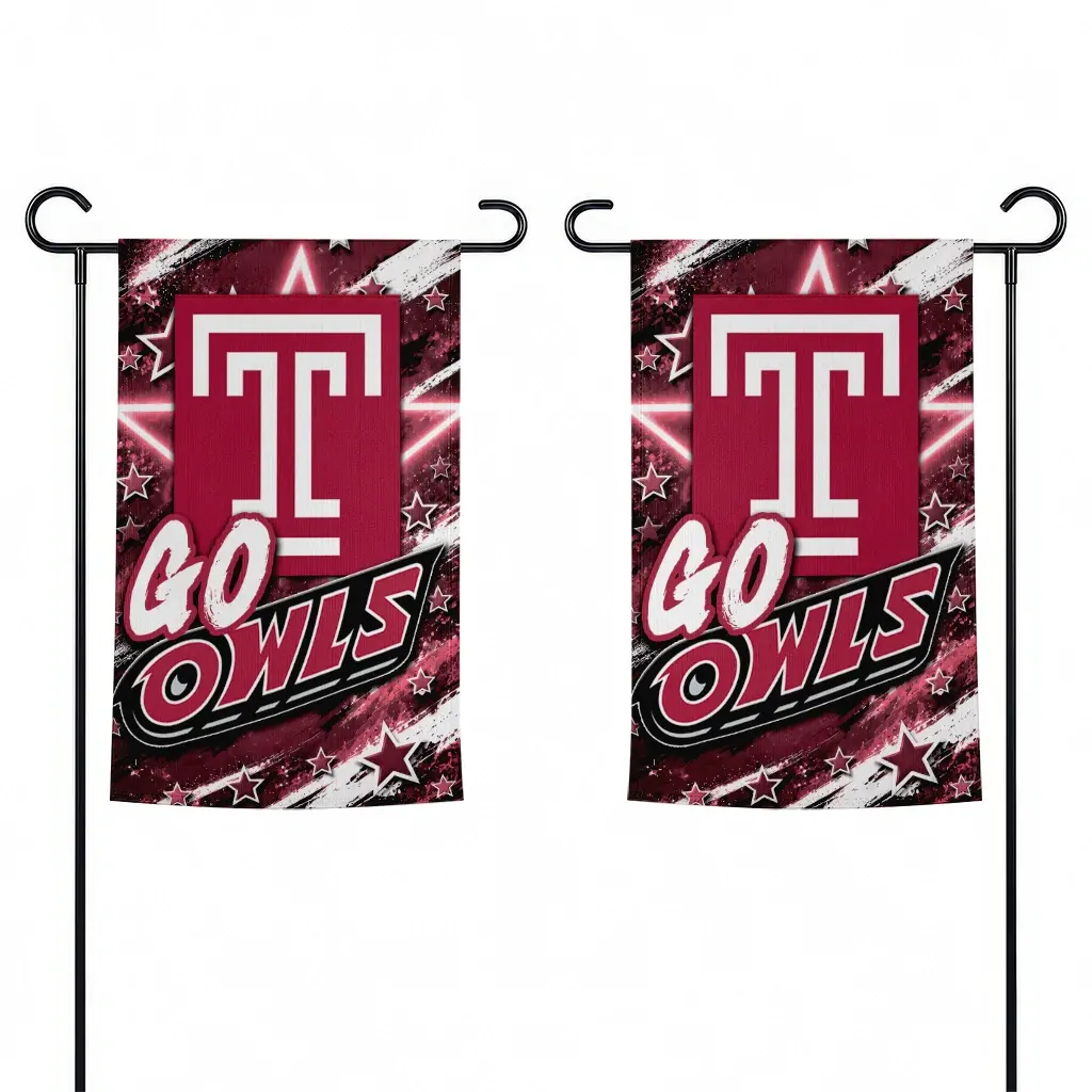 Temple Owls Garden Flag Custom Glowing Star Red Fashion Forward Temple Owls Garden Flag Custom Glowing Star Red Fashion Forward