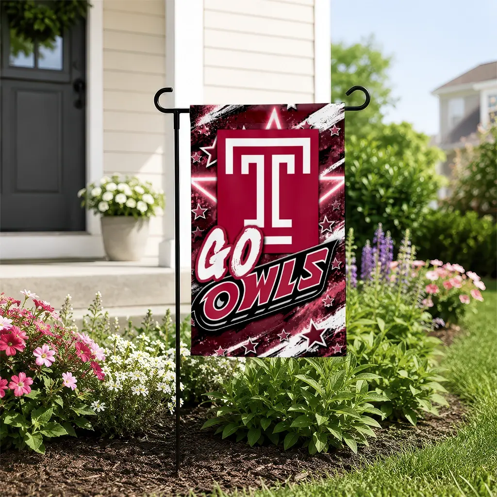 Temple Owls Garden Flag Custom Glowing Star Red New Arrival Temple Owls Garden Flag Custom Glowing Star Red New Arrival