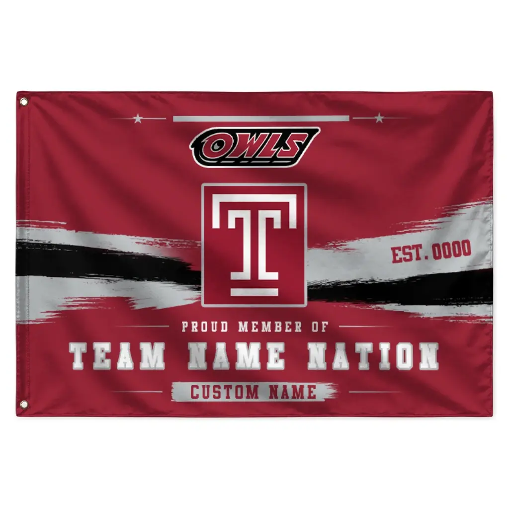 Temple Owls House Flag Personalized Brushed Streaks Red Best Selling Temple Owls House Flag Personalized Brushed Streaks Red Best Selling
