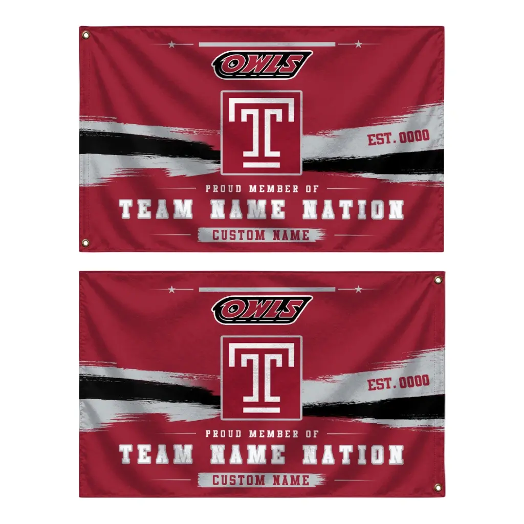 Temple Owls House Flag Personalized Brushed Streaks Red Fashion Forward Temple Owls House Flag Personalized Brushed Streaks Red Fashion Forward