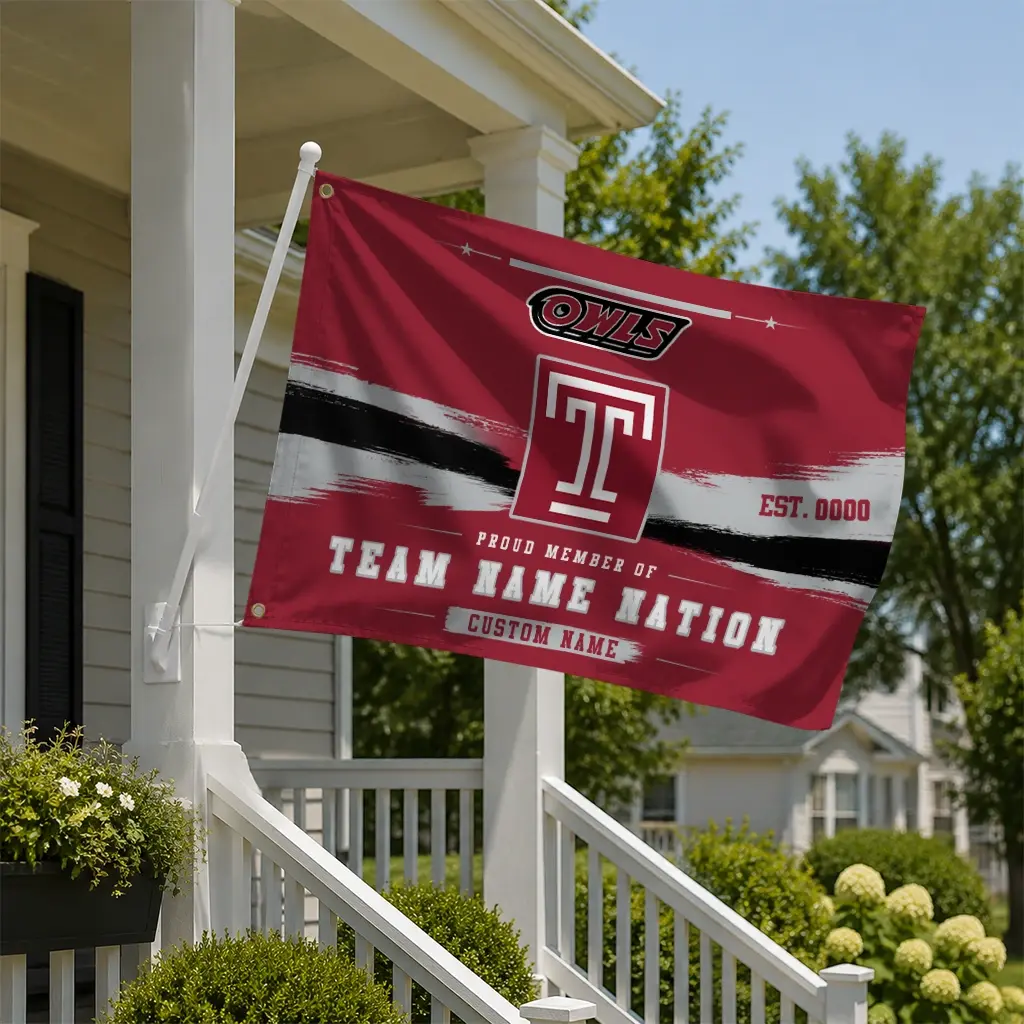 Temple Owls House Flag Personalized Brushed Streaks Red New Arrival Temple Owls House Flag Personalized Brushed Streaks Red New Arrival