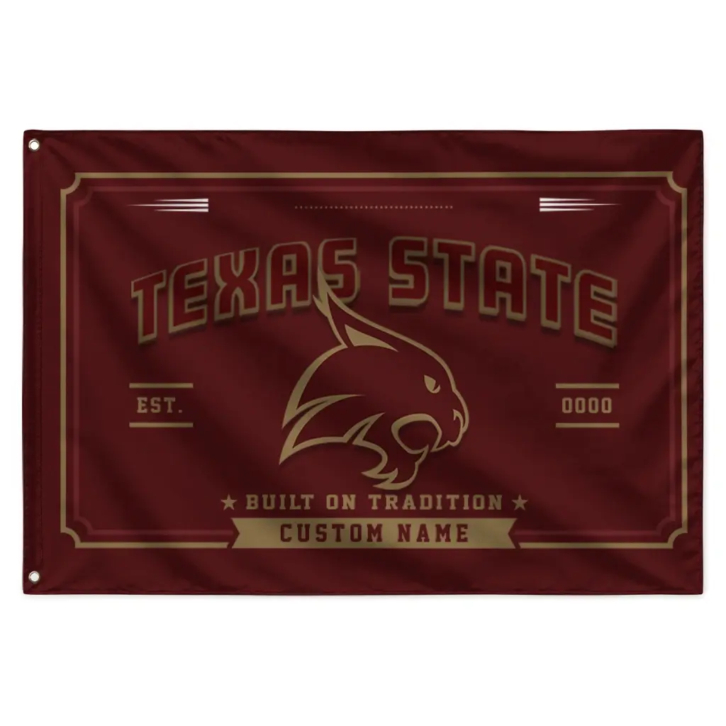 Texas State Bobcats House Flag Customized Ornate Border Maroon Best Selling Texas State Bobcats House Flag Customized Ornate Border Maroon Best Selling