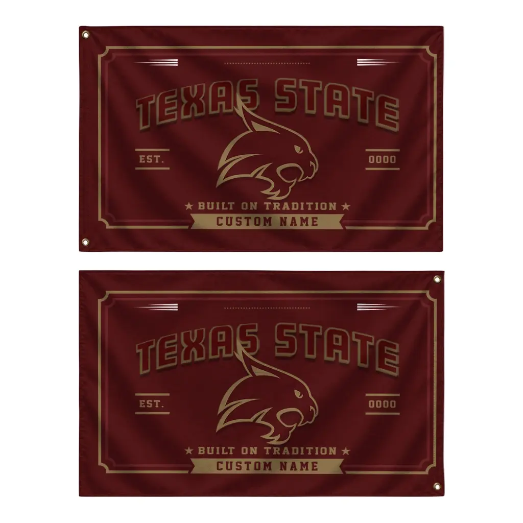 Texas State Bobcats House Flag Customized Ornate Border Maroon Fashion Forward Texas State Bobcats House Flag Customized Ornate Border Maroon Fashion Forward