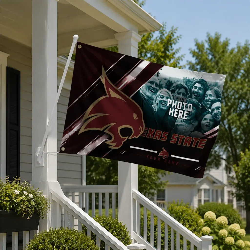 Texas State Bobcats House Flag Personalized Diagonal Stripes Maroon New Arrival Texas State Bobcats House Flag Personalized Diagonal Stripes Maroon New Arrival