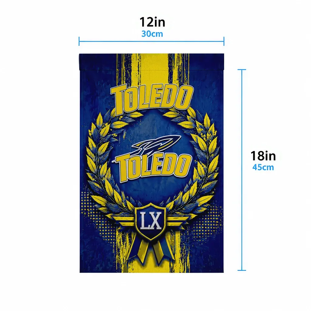 Toledo Rockets Garden Flag Custom Laurel Wreath Blue High Quality Toledo Rockets Garden Flag Custom Laurel Wreath Blue High Quality