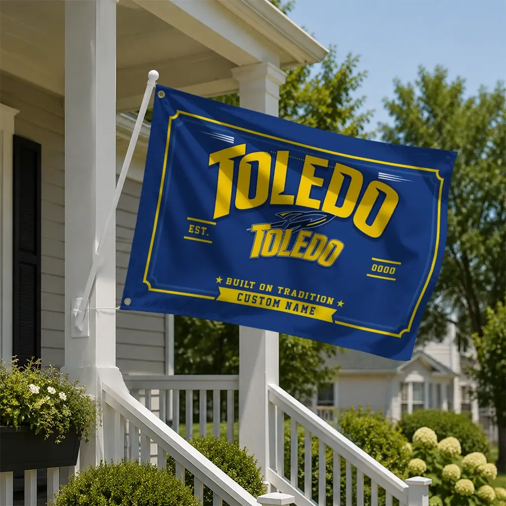 Toledo Rockets House Flag Customized Ornate Border Blue New Arrival Toledo Rockets House Flag Customized Ornate Border Blue New Arrival