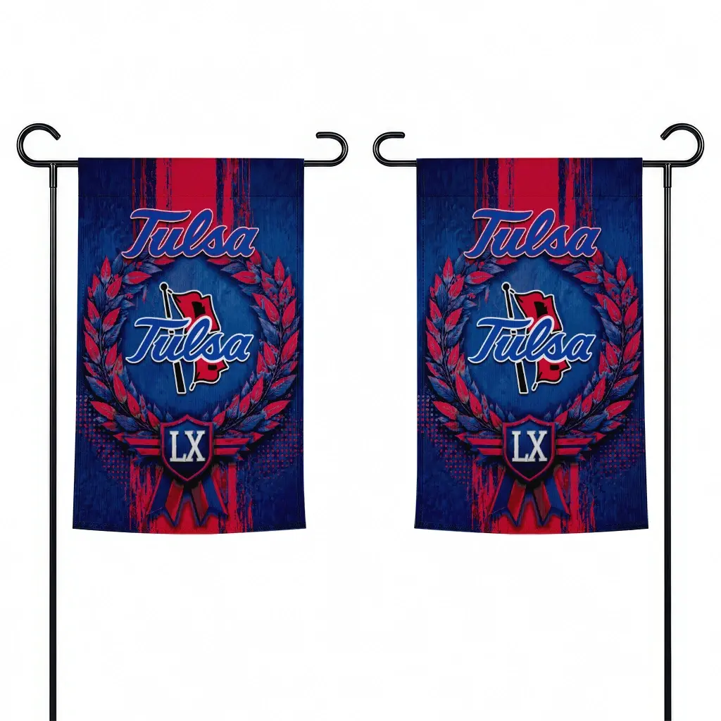 Tulsa Golden Hurricane Garden Flag Custom Laurel Wreath Blue Fashion Forward Tulsa Golden Hurricane Garden Flag Custom Laurel Wreath Blue Fashion Forward