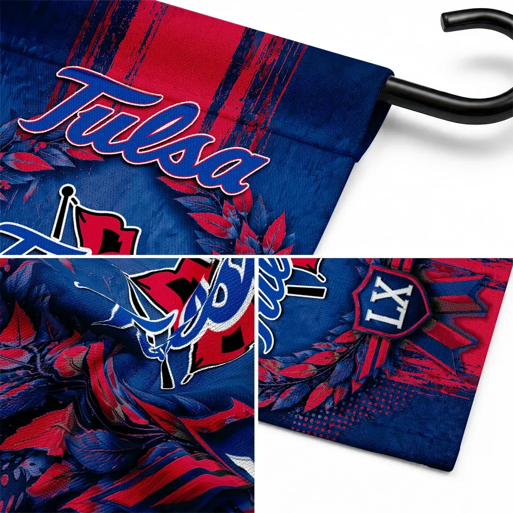 Tulsa Golden Hurricane Garden Flag Custom Laurel Wreath Blue Latest Model Tulsa Golden Hurricane Garden Flag Custom Laurel Wreath Blue Latest Model